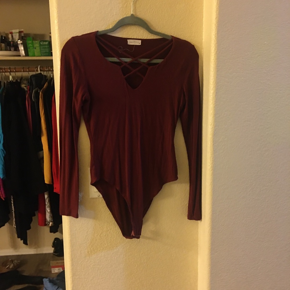 Maroon long sleeve bodysuit
